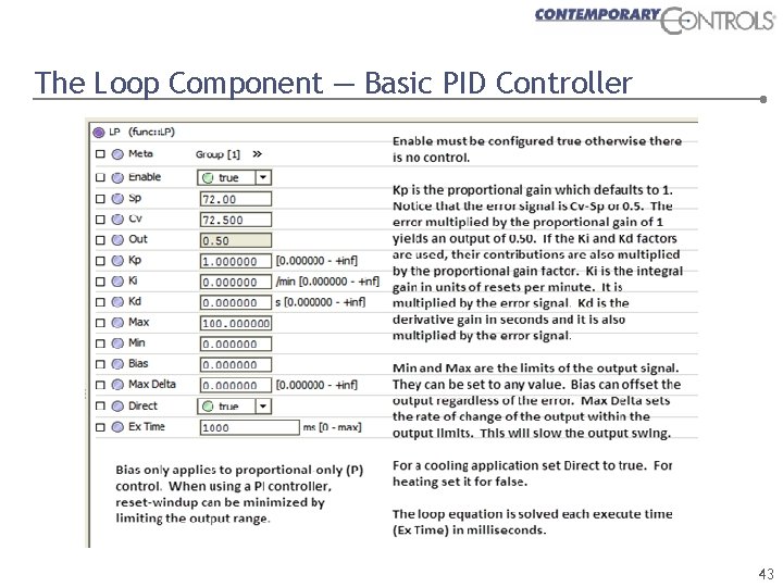 The Loop Component — Basic PID Controller 43 