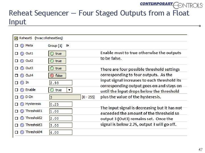 Reheat Sequencer — Four Staged Outputs from a Float Input 47 