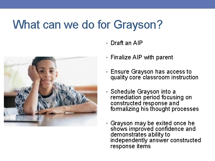What can we do for Grayson? • Draft an AIP • Finalize AIP with