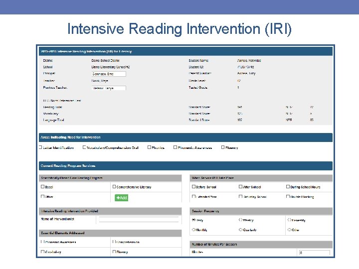 Intensive Reading Intervention (IRI) 