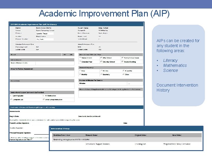 Academic Improvement Plan (AIP) AIPs can be created for any student in the following