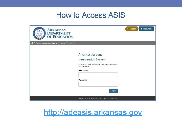 How to Access ASIS http: //adeasis. arkansas. gov 