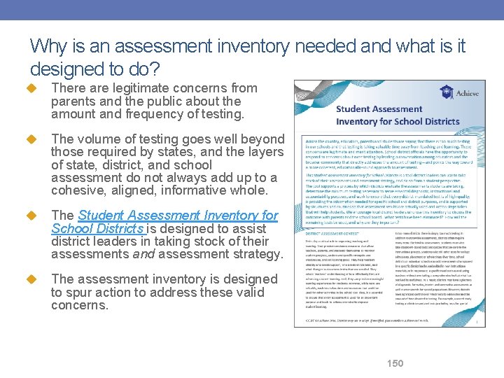 Why is an assessment inventory needed and what is it designed to do? u