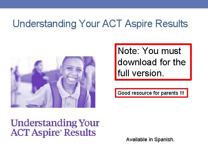 Understanding Your ACT Aspire Results Note: You must download for the full version. Good