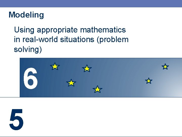 Modeling Using appropriate mathematics in real-world situations (problem solving) 6 5 75 