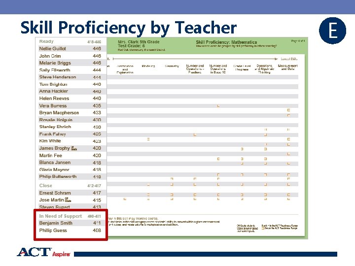 Skill Proficiency by Teacher E 81 