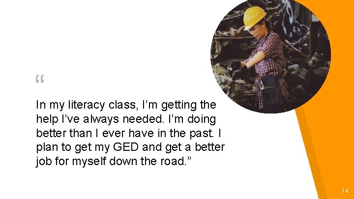 “ In my literacy class, I’m getting the help I’ve always needed. I’m doing “ In my literacy class, I’m getting the help I’ve always needed. I’m doing