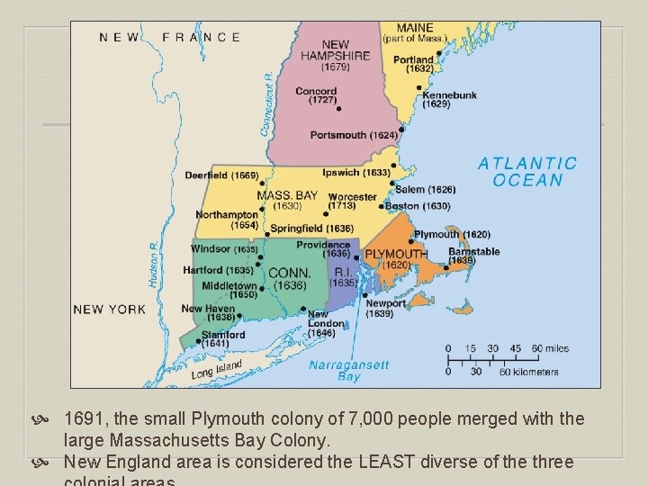  1691, the small Plymouth colony of 7, 000 people merged with the large