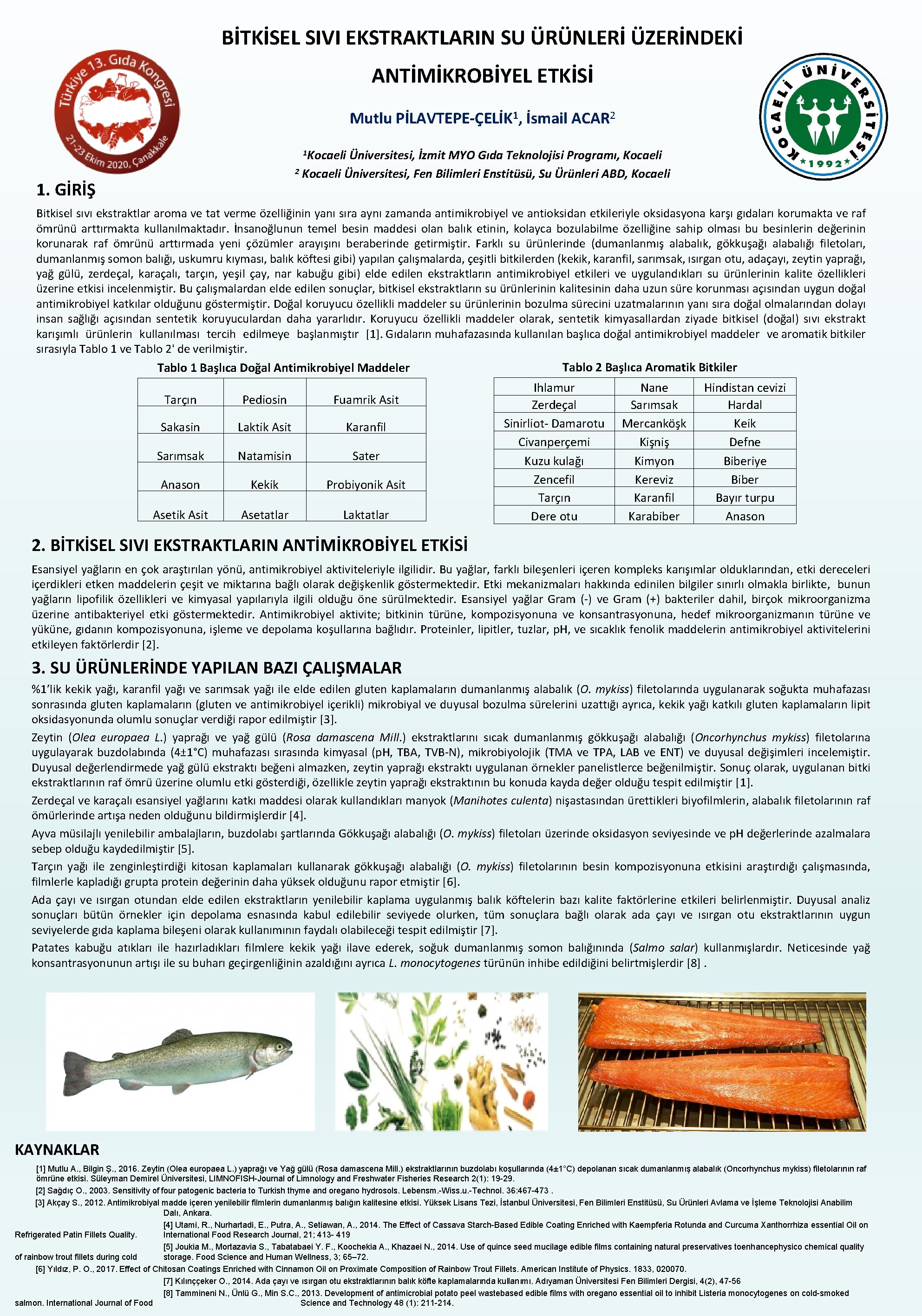 BİTKİSEL SIVI EKSTRAKTLARIN SU ÜRÜNLERİ ÜZERİNDEKİ ANTİMİKROBİYEL ETKİSİ Mutlu PİLAVTEPE-ÇELİK 1, İsmail ACAR 2