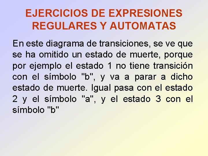 EJERCICIOS DE EXPRESIONES REGULARES Y AUTOMATAS En este diagrama de transiciones, se ve que