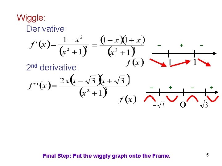Wiggle: Derivative: – + – 2 nd derivative: – + Final Step: Put the