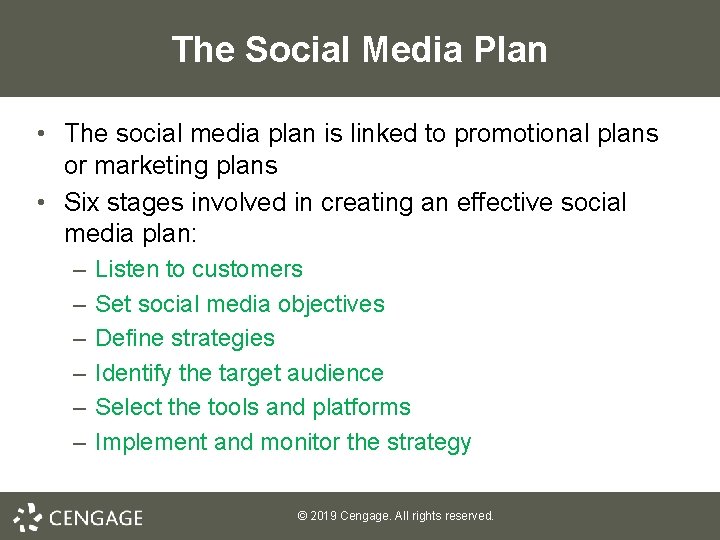 The Social Media Plan • The social media plan is linked to promotional plans