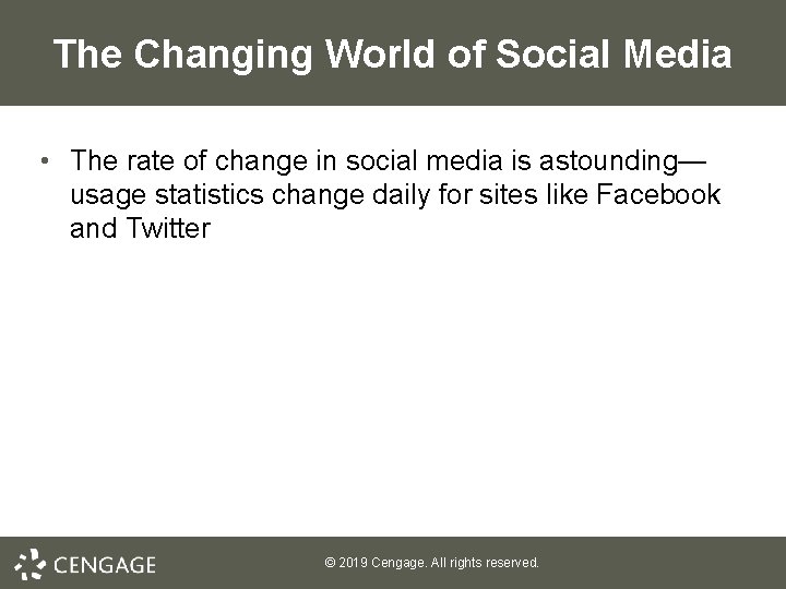 The Changing World of Social Media • The rate of change in social media