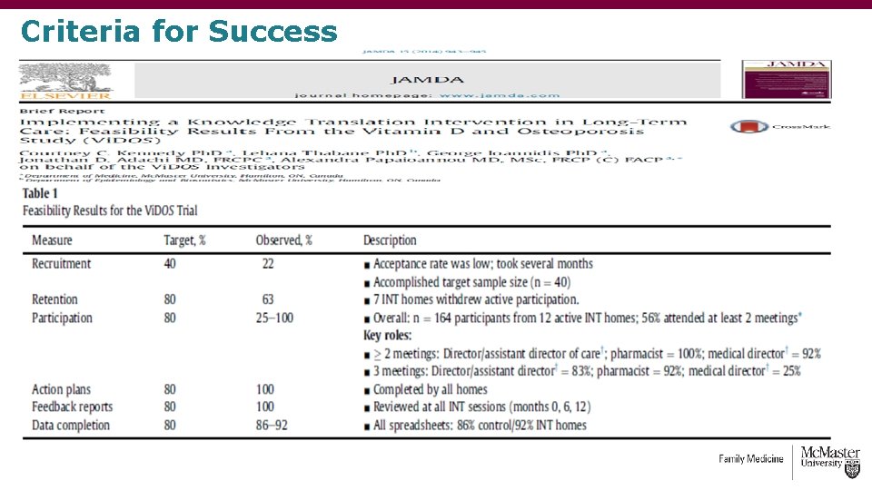 Criteria for Success Criteria for Success