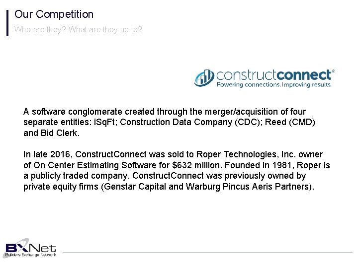 Our Competition Who are they? What are they up to? A software conglomerate created