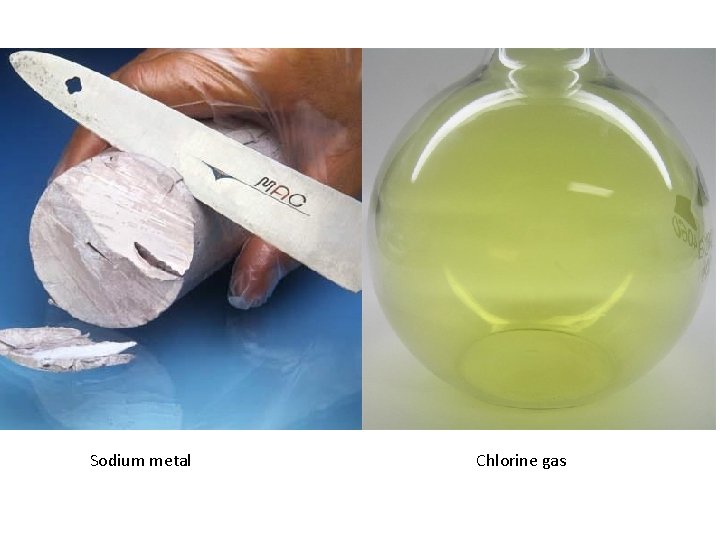 Sodium metal Chlorine gas Sodium metal Chlorine gas