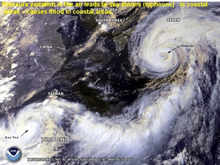 Pressure variation in the air leads to sea storms (typhoons) in coastal areas –