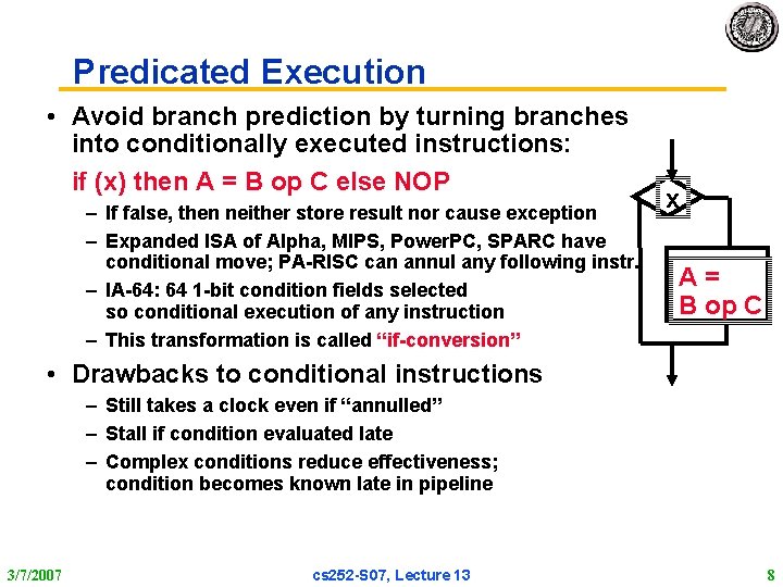 CS 252 Graduate Computer Architecture Lecture 13 Prediction