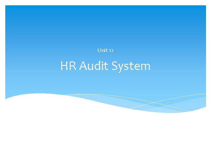 Unit 12 HR Audit System Unit 12 HR Audit System