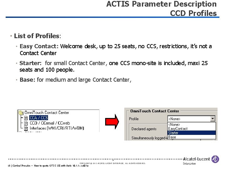 ACTIS Parameter Description CCD Profiles • List of Profiles: • Easy Contact: Welcome desk,