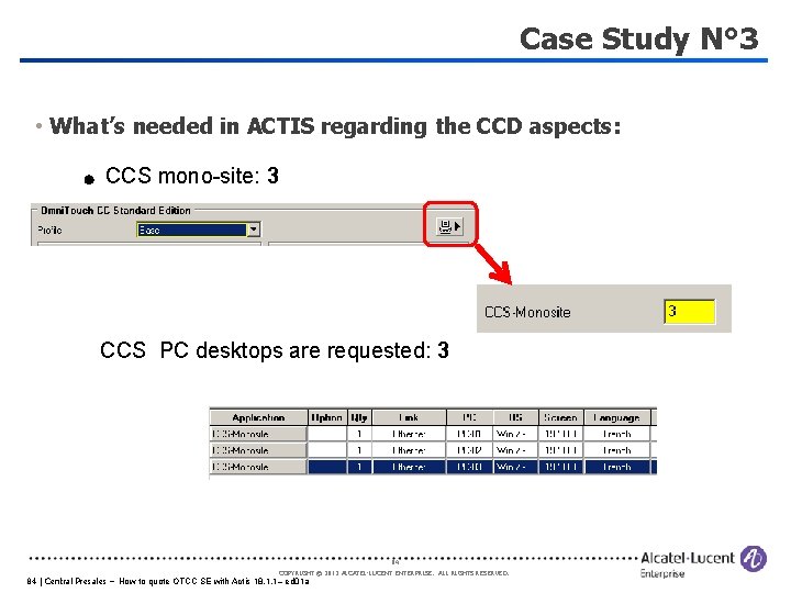 Case Study N° 3 • What’s needed in ACTIS regarding the CCD aspects: CCS