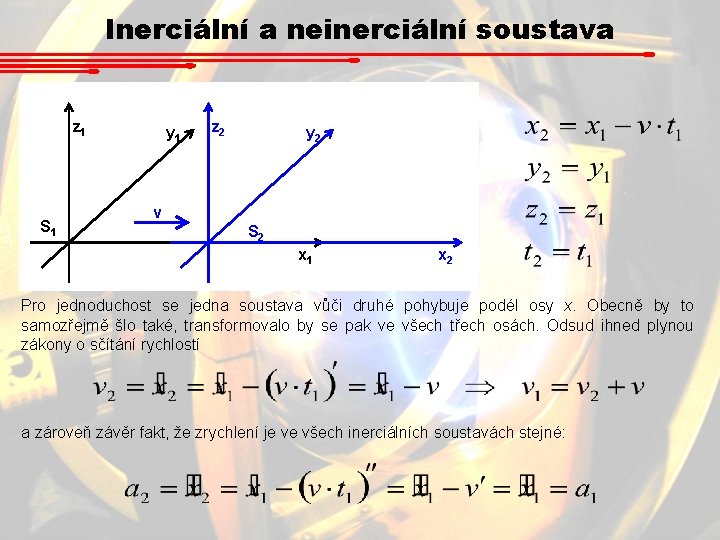 Inerciální a neinerciální soustava z 1 S 1 y 1 z 2 y 2 Inerciální a neinerciální soustava z 1 S 1 y 1 z 2 y 2