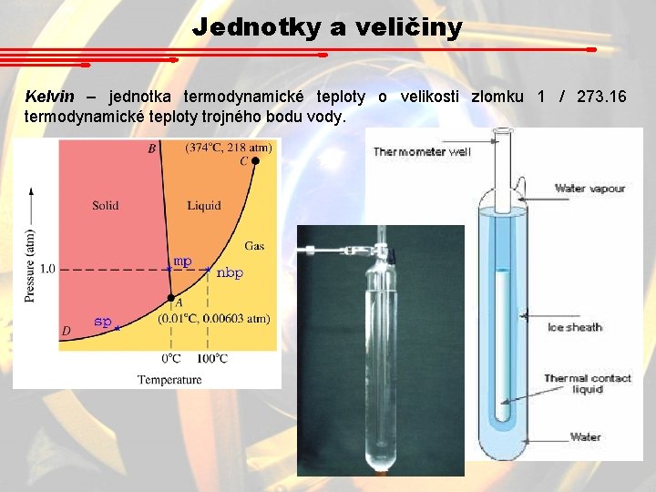 Jednotky a veličiny Kelvin – jednotka termodynamické teploty o velikosti zlomku 1 / 273. Jednotky a veličiny Kelvin – jednotka termodynamické teploty o velikosti zlomku 1 / 273.