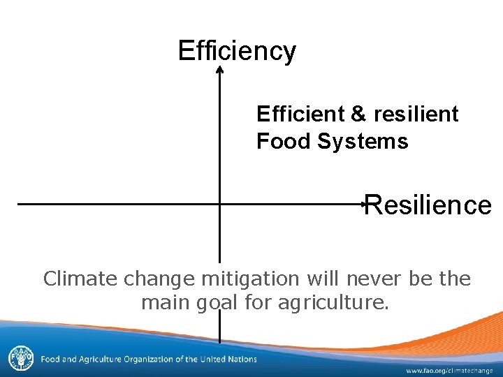 Efficiency Efficient & resilient Food Systems Resilience Climate change mitigation will never be the