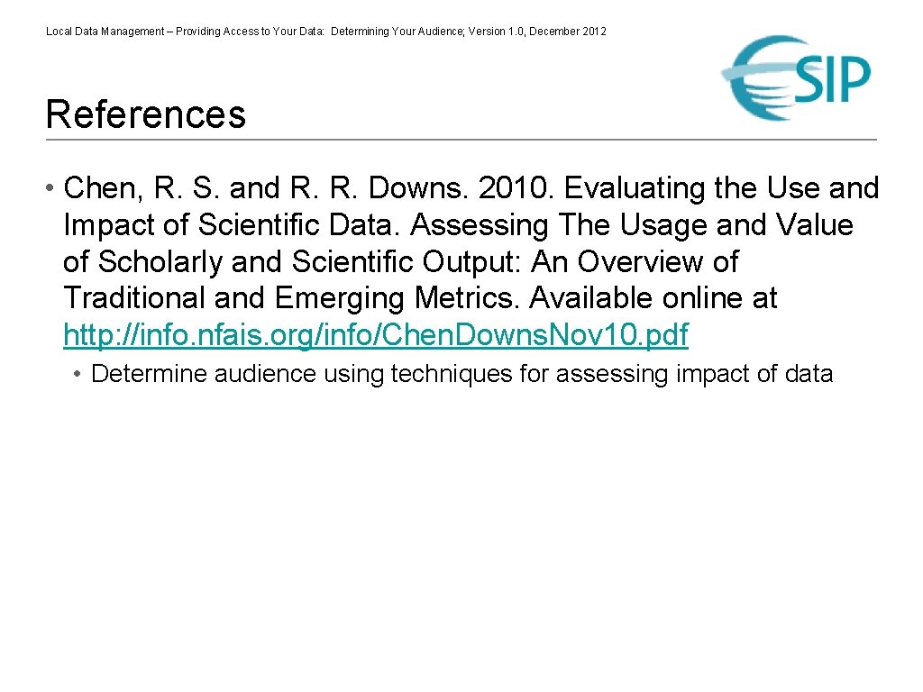 Local Data Management – Providing Access to Your Data: Determining Your Audience; Version 1.