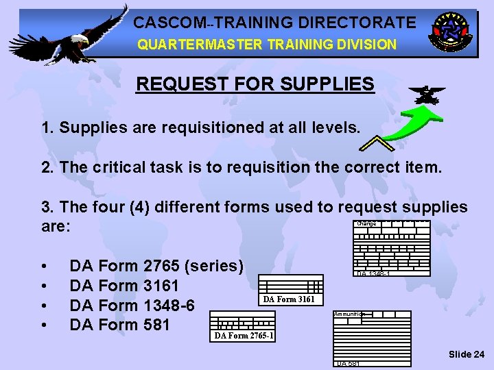 CASCOM--TRAINING DIRECTORATE QUARTERMASTER TRAINING DIVISION REQUEST FOR SUPPLIES 1. Supplies are requisitioned at all