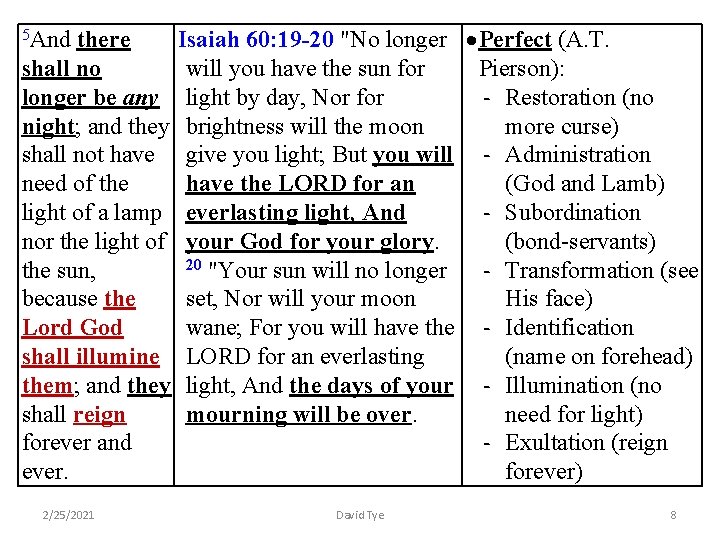 Isaiah 60: 19 -20 "No longer Perfect (A. T. shall no will you have