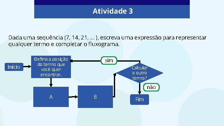 Atividade 3 Dada uma sequência (7, 14, 21, . . . ), escreva uma