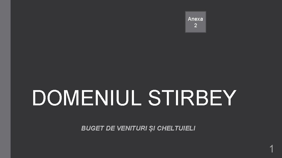 Anexa 2 DOMENIUL STIRBEY BUGET DE VENITURI ȘI CHELTUIELI 1 