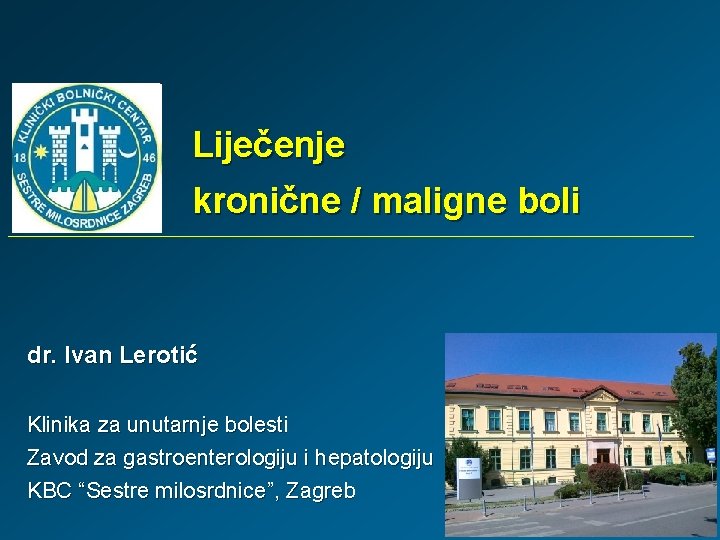 Liječenje kronične / maligne boli dr. Ivan Lerotić Klinika za unutarnje bolesti Zavod za