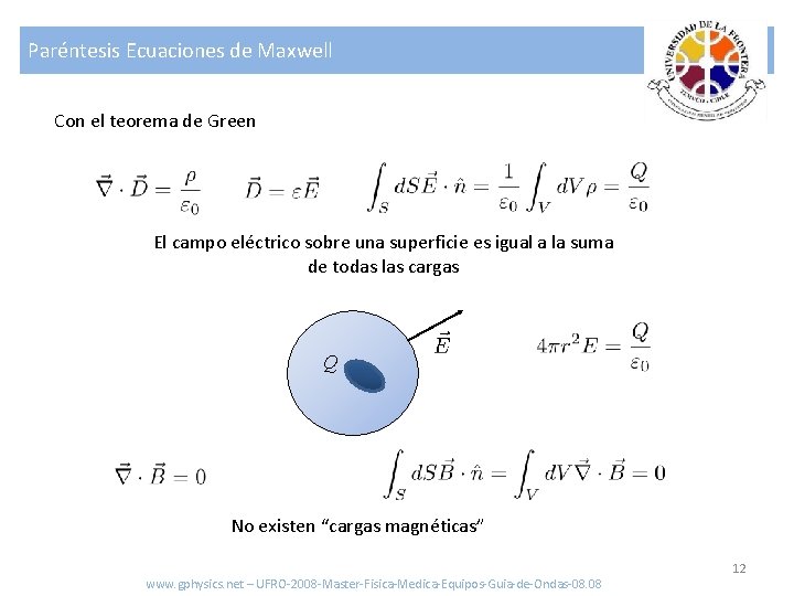 Paréntesis Ecuaciones de Maxwell Con el teorema de Green El campo eléctrico sobre una