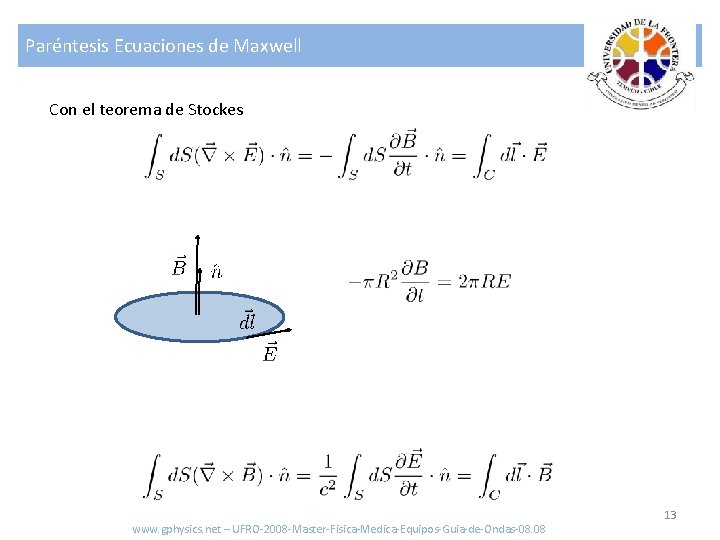 Paréntesis Ecuaciones de Maxwell Con el teorema de Stockes www. gphysics. net – UFRO-2008