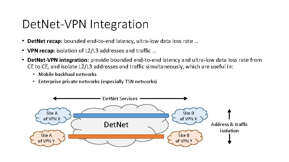 Det. Net-VPN Integration • Det. Net recap: bounded end-to-end latency, ultra-low data loss rate