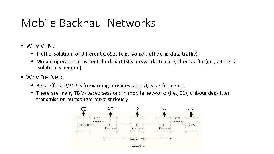 Mobile Backhaul Networks • Why VPN: • Traffic isolation for different Qo. Ses (e.