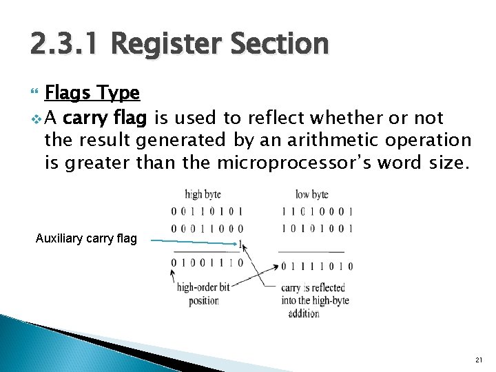 2. 3. 1 Register Section Flags Type v A carry flag is used to