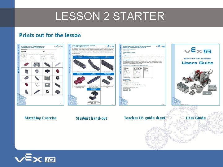 LESSON 2 STARTER Prints out for the lesson Matching Exercise Student hand-out Teacher US