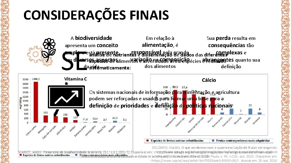 CONSIDERAÇÕES FINAIS Em relação à A biodiversidade Sua perda resulta em alimentação, é apresenta