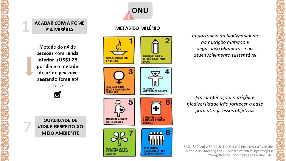 ONU 1 ACABAR COM A FOME E A MISÉRIA Metade do nº de pessoas