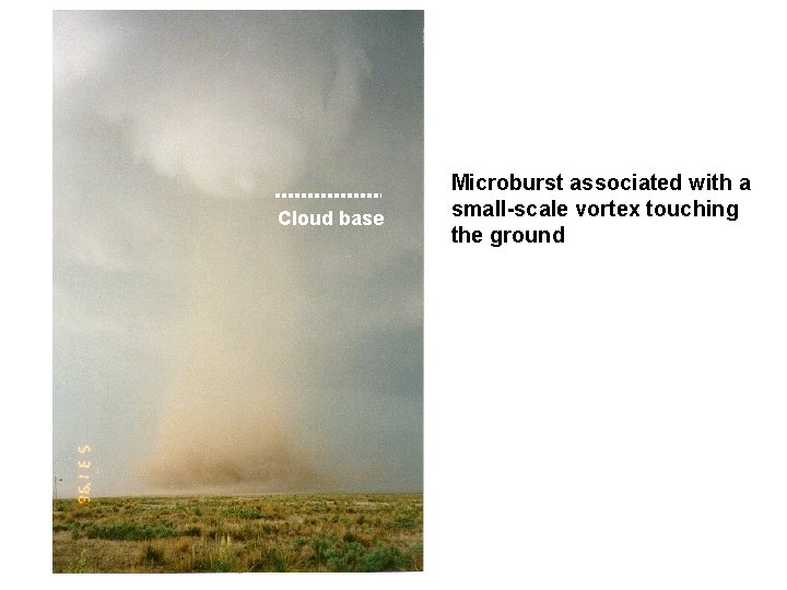 Cloud base Microburst associated with a small-scale vortex touching the ground 