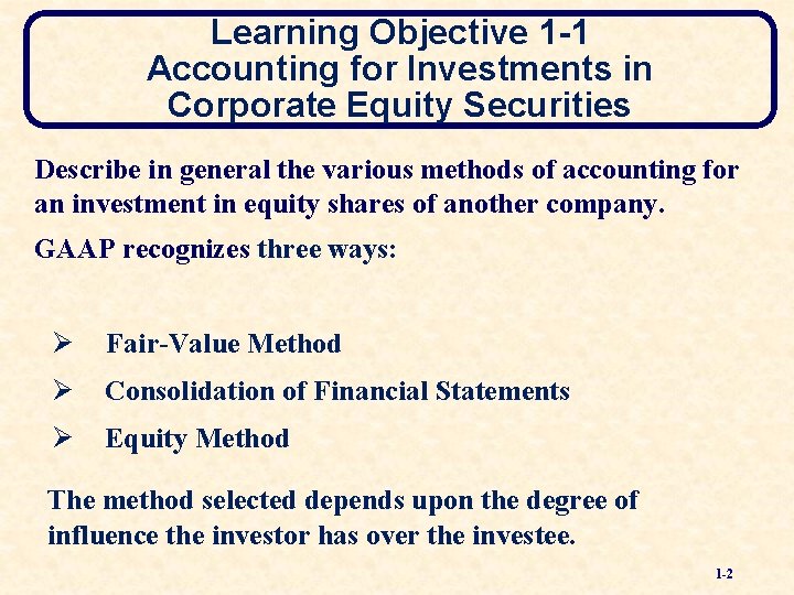 Learning Objective 1 -1 Accounting for Investments in Corporate Equity Securities Describe in general