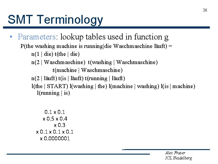 36 SMT Terminology • Parameters: lookup tables used in function g P(the washing machine