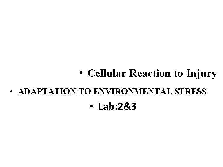  • Cellular Reaction to Injury • ADAPTATION TO ENVIRONMENTAL STRESS • Lab: 2&3