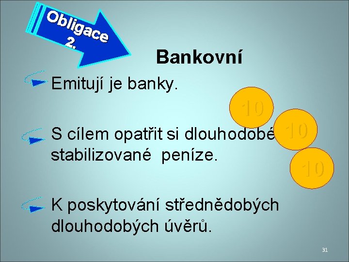 Obl iga ce 2. Bankovní Emitují je banky. 10 S cílem opatřit si dlouhodobé