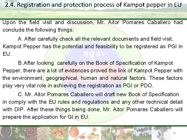 2. 4. Registration and protection process of Kampot pepper in EU Upon the field