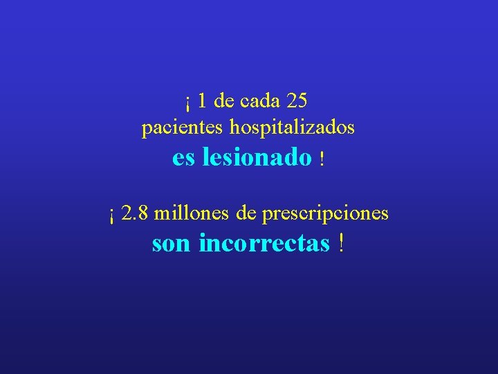 ¡ 1 de cada 25 pacientes hospitalizados es lesionado ! ¡ 2. 8 millones