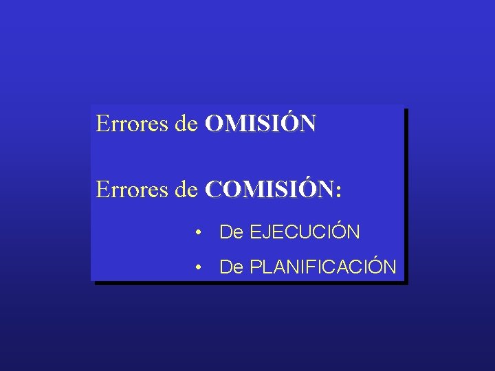 Errores de OMISIÓN Errores de COMISIÓN: COMISIÓN • De EJECUCIÓN • De PLANIFICACIÓN 